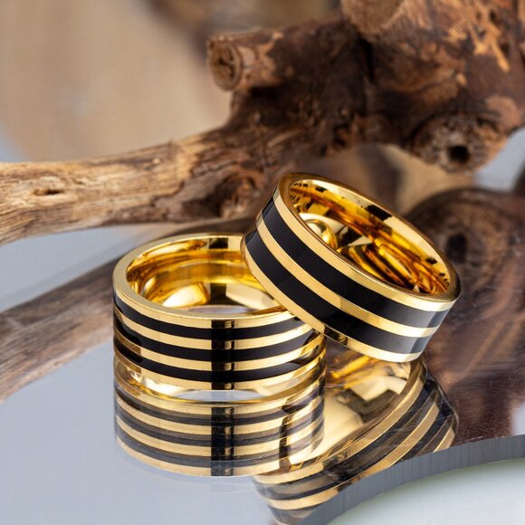 3/$35 Hip-Hop Punk Gold Plated 8mm Wide Band Ring Stainless Steel Men's Jewelry - Picture 5 of 6
